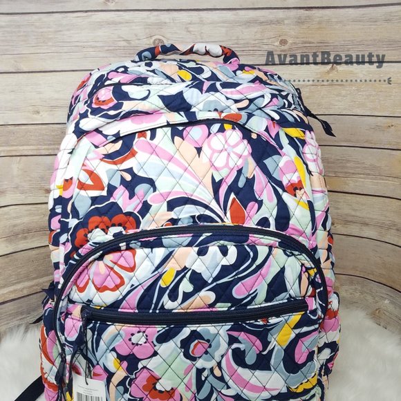 Vera Bradley large Essential Backpack Mod Paisley Pink Black White Cotton New main image 10